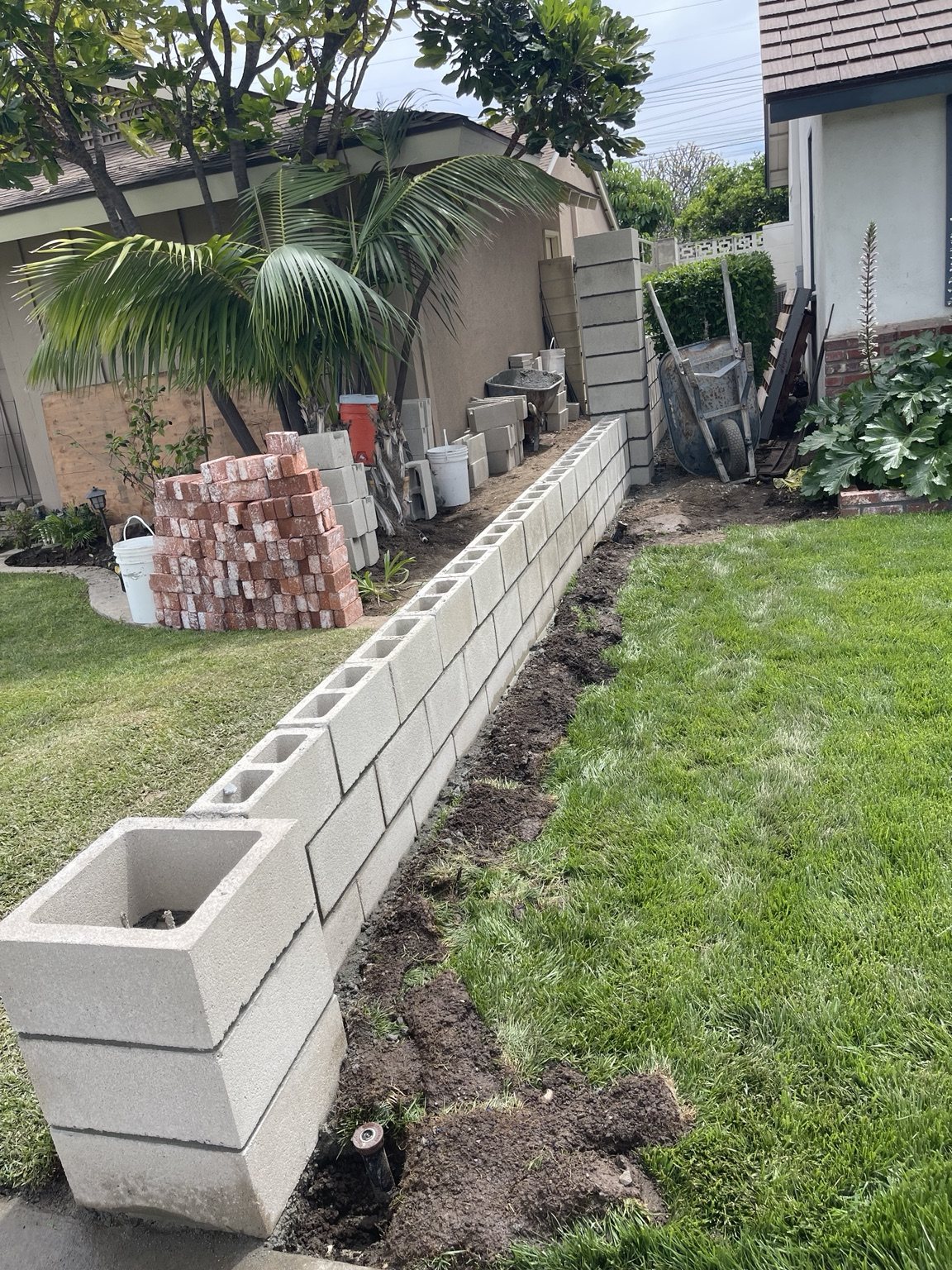Block wall installation in progress by RC Masonry in Santa Ana